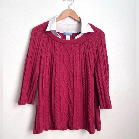 Classic elements Petite Red Cable Knit Sweater - Picture 1 of 16